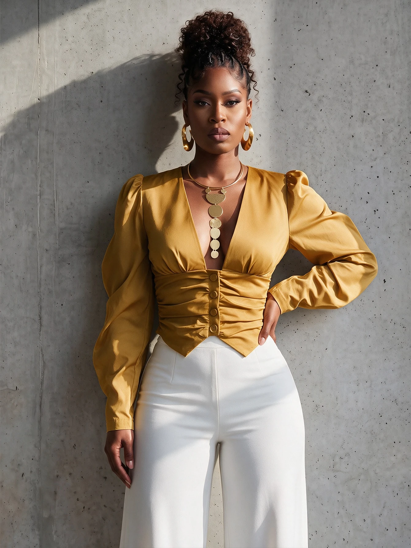 BamGlimmer Blouse d'été oversize pour femme avec col en V, manches longues, taille nouée