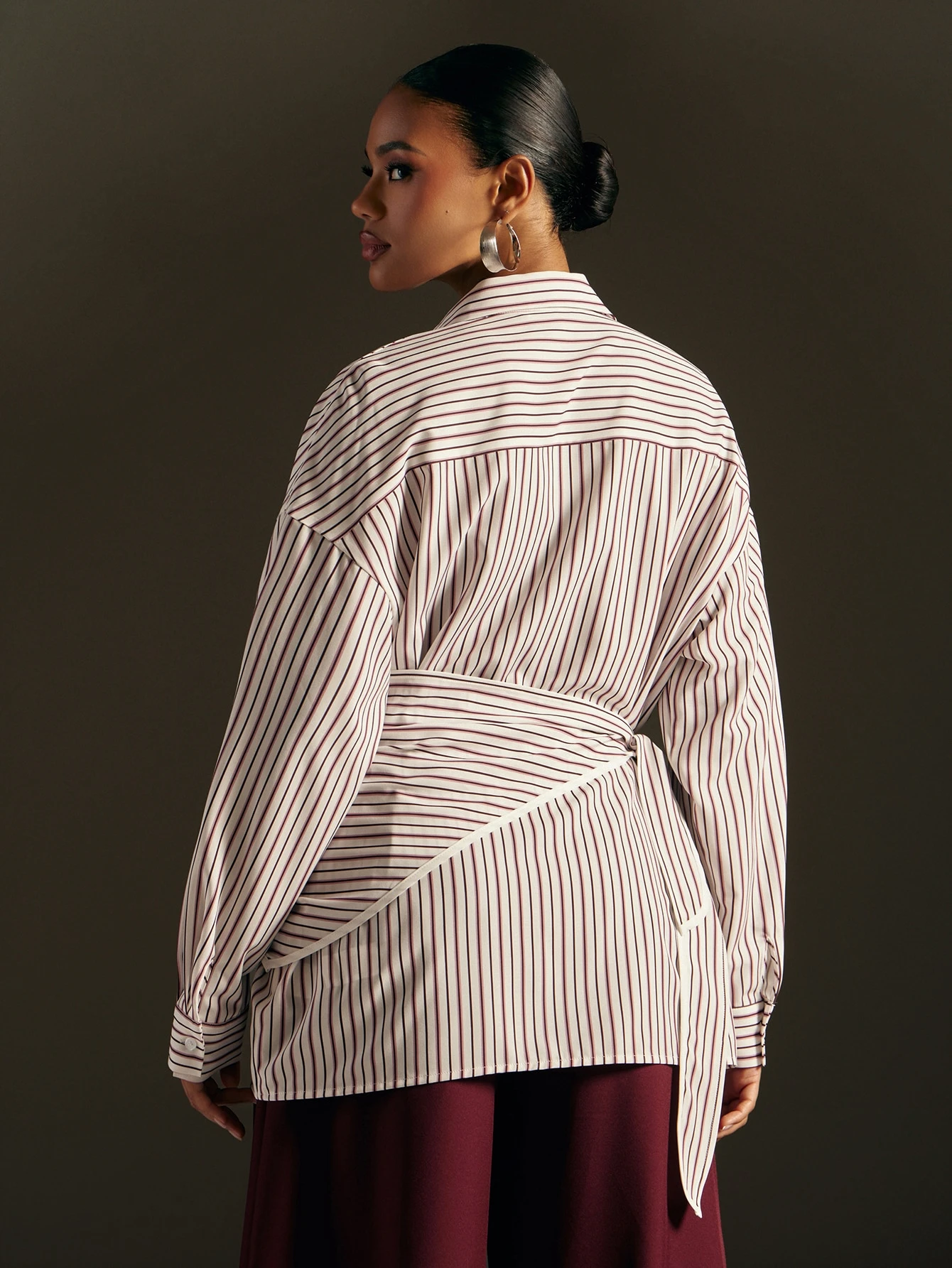 Hauture Chemise à rayures rouges et blanches pour femmes, chemisier à manches longues — vue 5