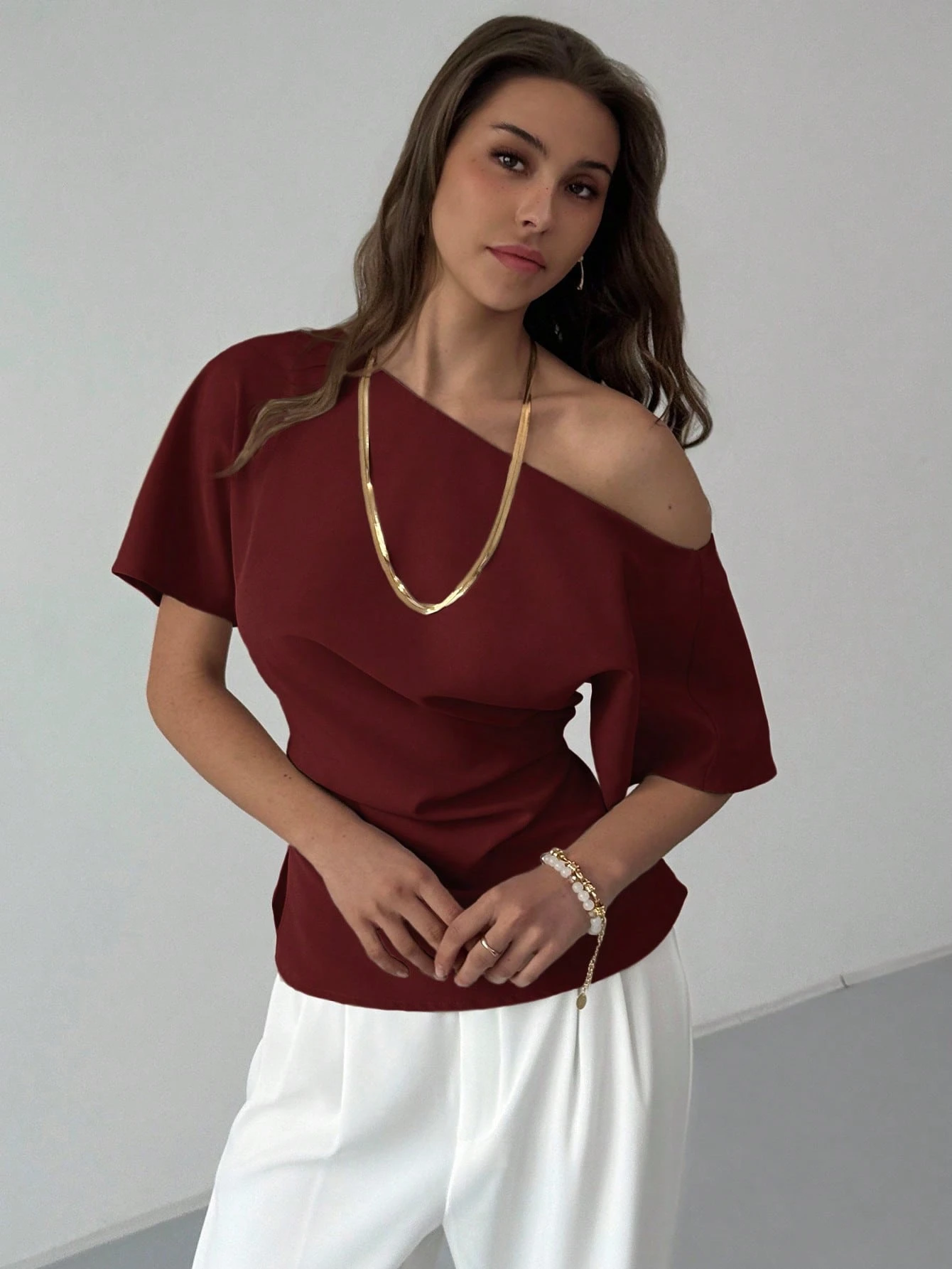 Aloruh Top pull-over ajusté pour femme, élégant, beige, d'été, pour dîner et rendez-vous, — vue 9