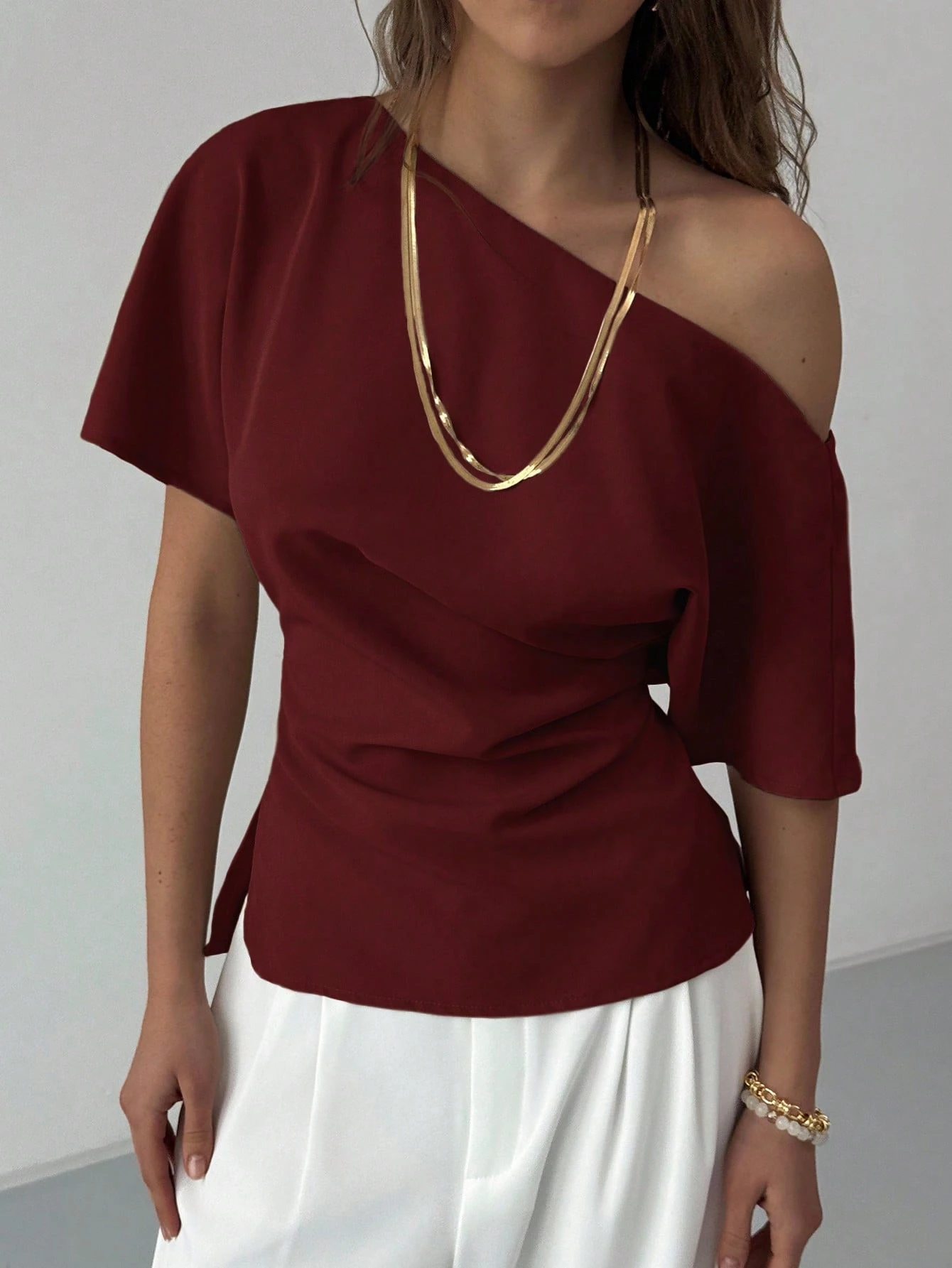 Aloruh Top pull-over ajusté pour femme, élégant, beige, d'été, pour dîner et rendez-vous, — vue 12