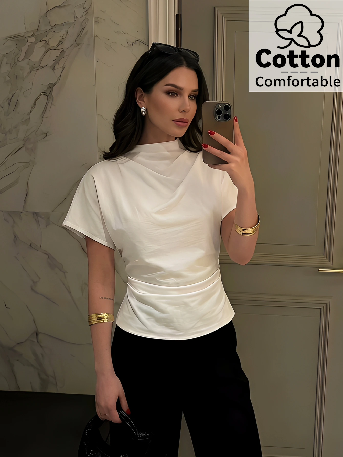 Firerie Blouse élégante et décontractée pour femme en lin de bambou gris pour l'été, le — vue 3