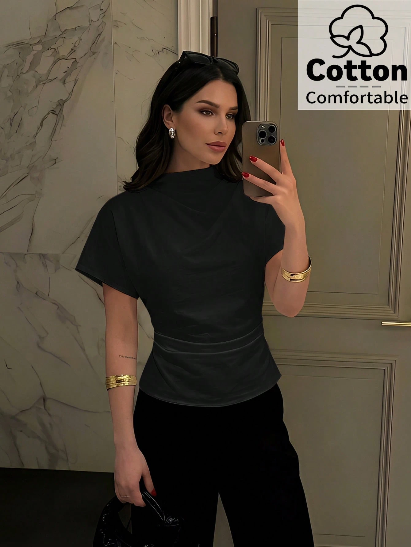 Firerie Blouse élégante et décontractée pour femme en lin de bambou gris pour l'été, le — vue 2