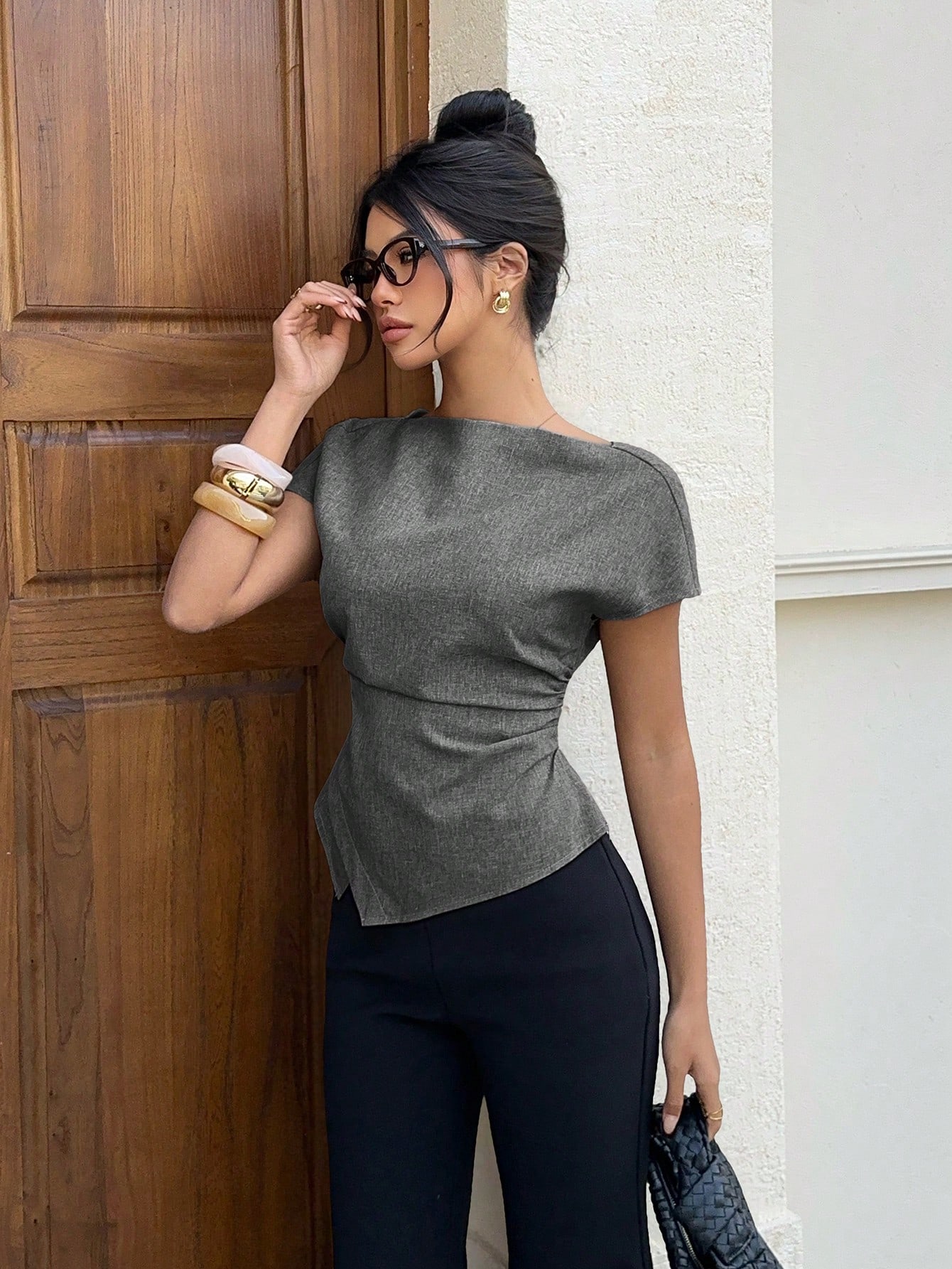 Siren Gaze Nouvelle mode femme style navetteur, blouse pull-over à manches courtes avec — vue 3