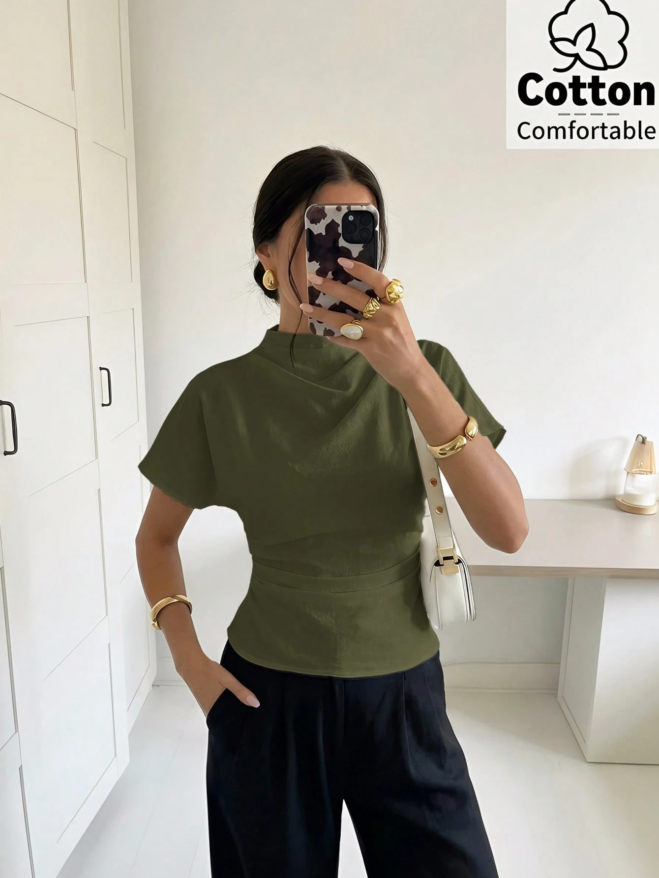 Firerie Blouse élégante et décontractée pour femme en lin de bambou gris pour l'été, le — vue 4