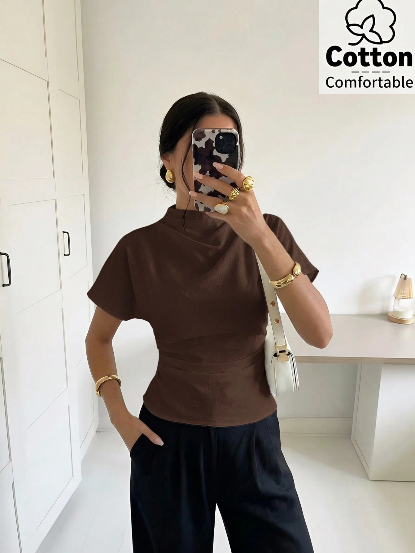 Firerie Blouse élégante et décontractée pour femme en lin de bambou gris pour l'été, le — vue 7
