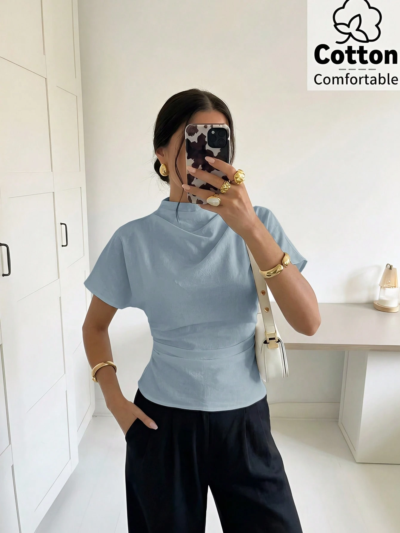 Firerie Blouse élégante et décontractée pour femme en lin de bambou gris pour l'été, le — vue 10