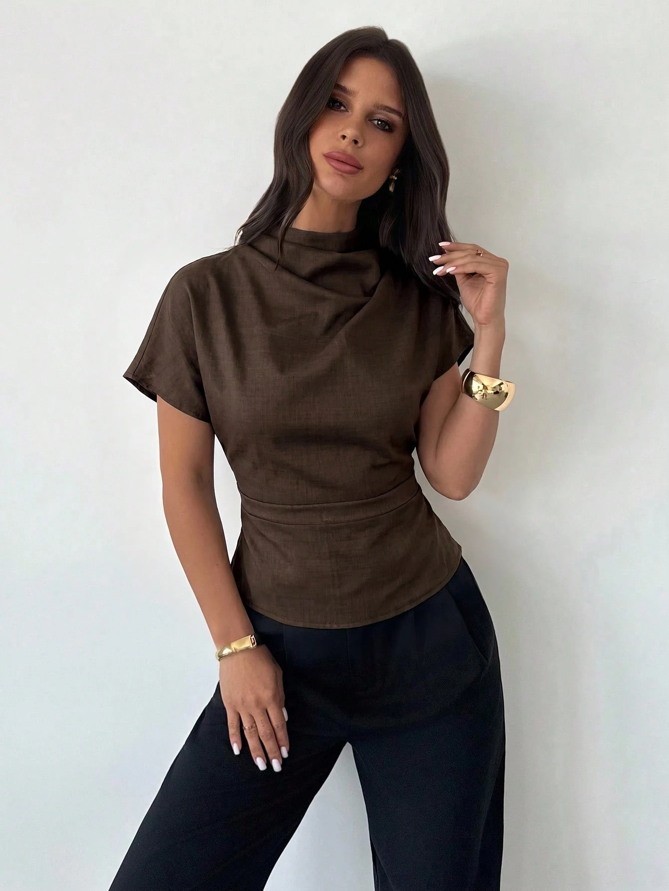 Firerie Blouse élégante et décontractée pour femme en lin de bambou gris pour l'été, le — vue 12