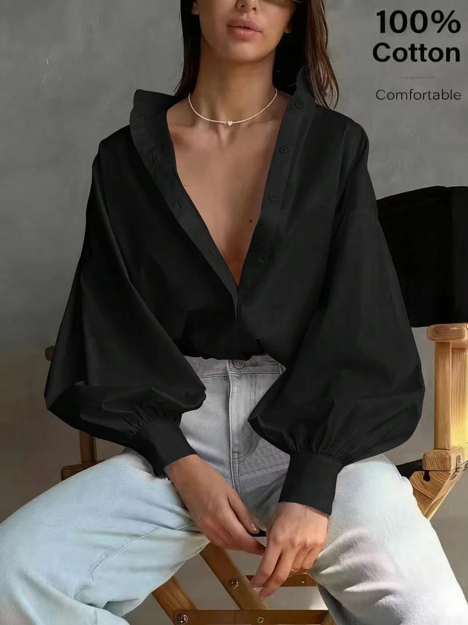 Chemise de travail en lin pour femmes, automne-hiver, Top blanc élégant et décontracté, — vue 5