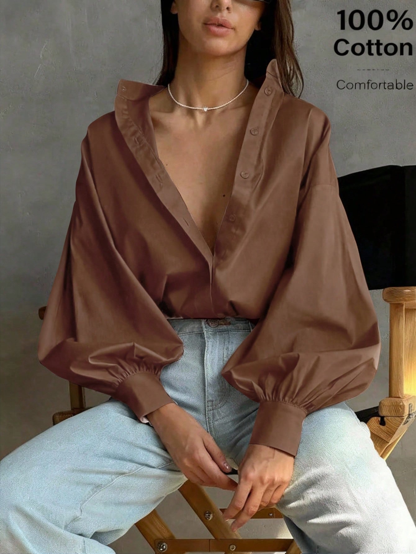 Chemise de travail en lin pour femmes, automne-hiver, Top blanc élégant et décontracté, — vue 3
