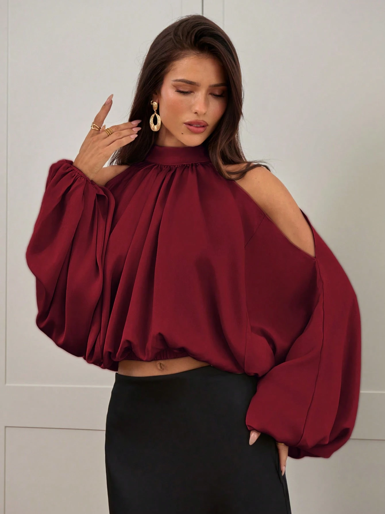 Aloruh Nouvelle blouse en satin pour femmes, manches longues, couleurs blanc laiteux et — vue 4