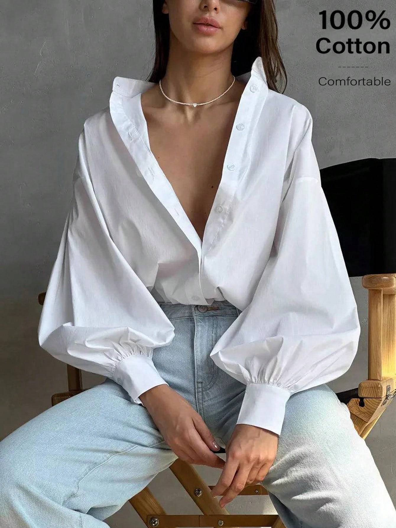 Chemise de travail en lin pour femmes, automne-hiver, Top blanc élégant et décontracté, — vue 2