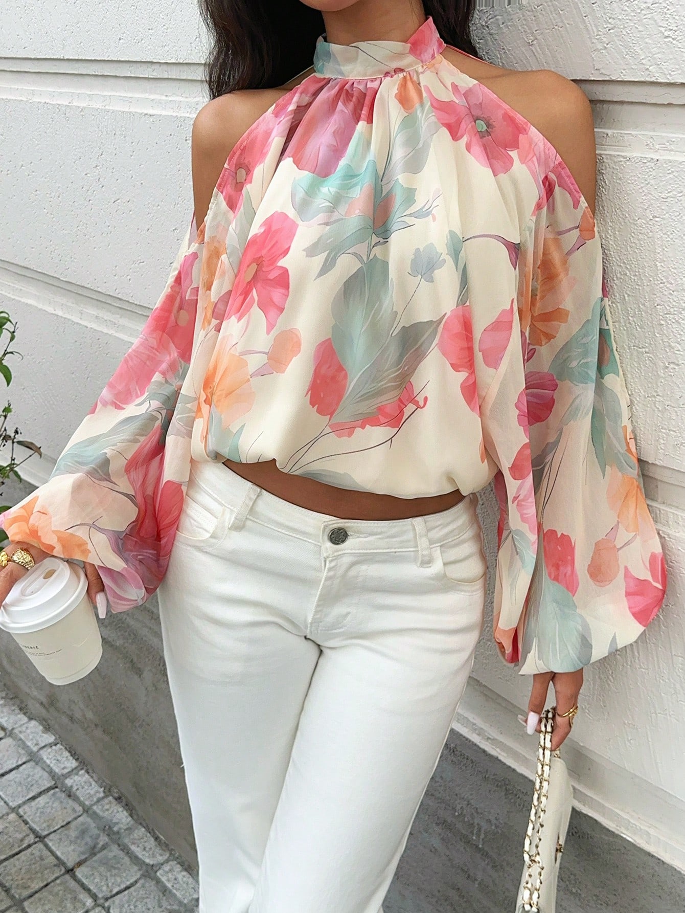 Aloruh Nouvelle blouse en satin pour femmes, manches longues, couleurs blanc laiteux et — vue 5