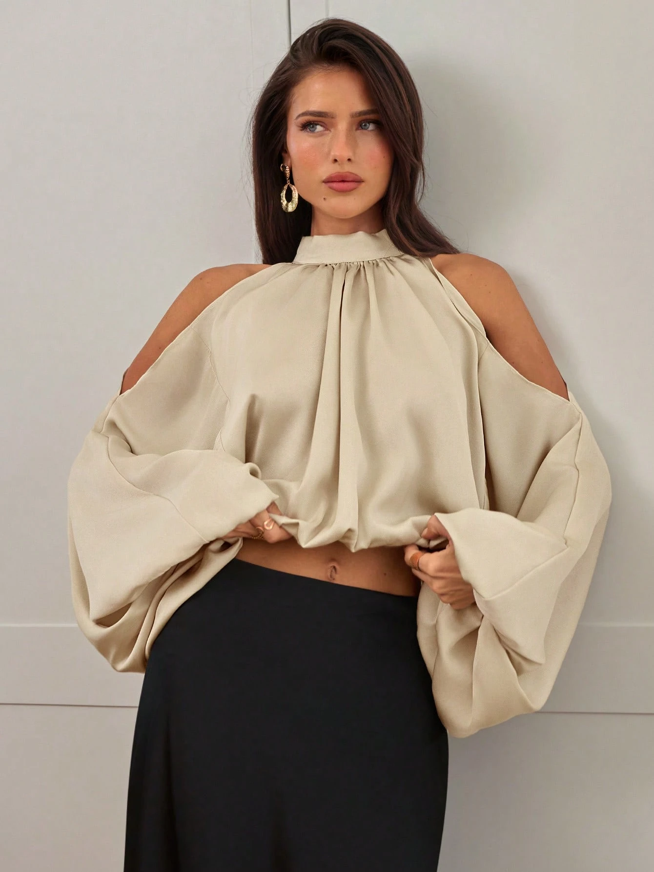 Aloruh Nouvelle blouse en satin pour femmes, manches longues, couleurs blanc laiteux et — vue 2