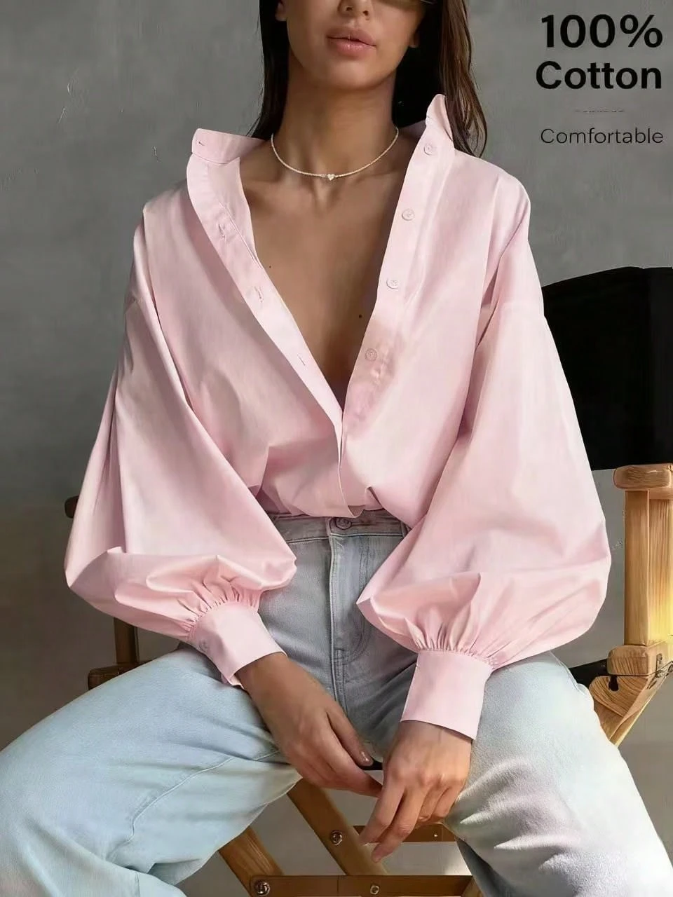 Chemise de travail en lin pour femmes, automne-hiver, Top blanc élégant et décontracté, — vue 4