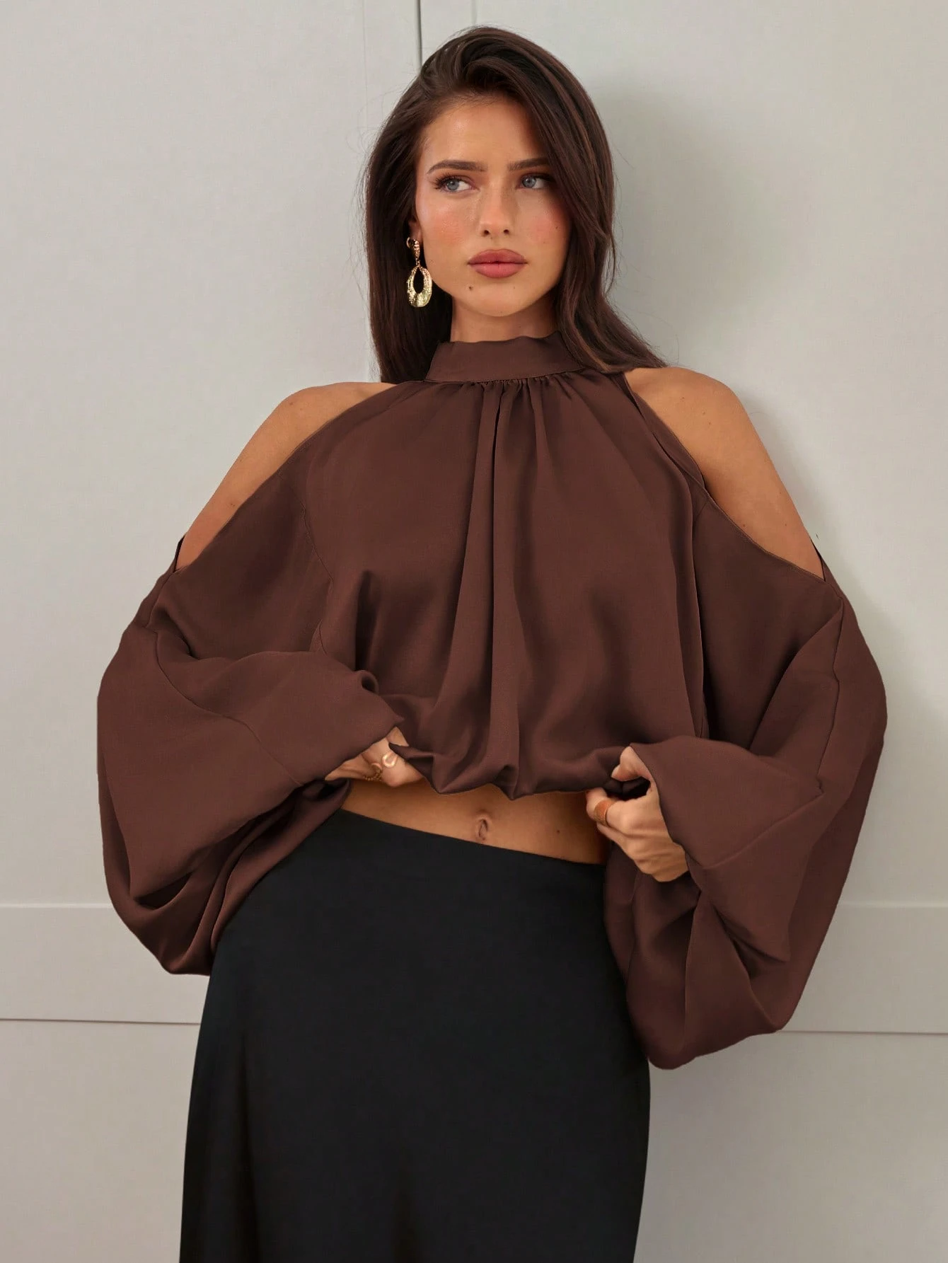 Aloruh Nouvelle blouse en satin pour femmes, manches longues, couleurs blanc laiteux et — vue 3