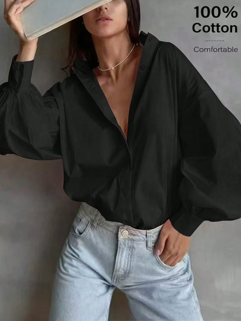 Chemise de travail en lin pour femmes, automne-hiver, Top blanc élégant et décontracté, — vue 10