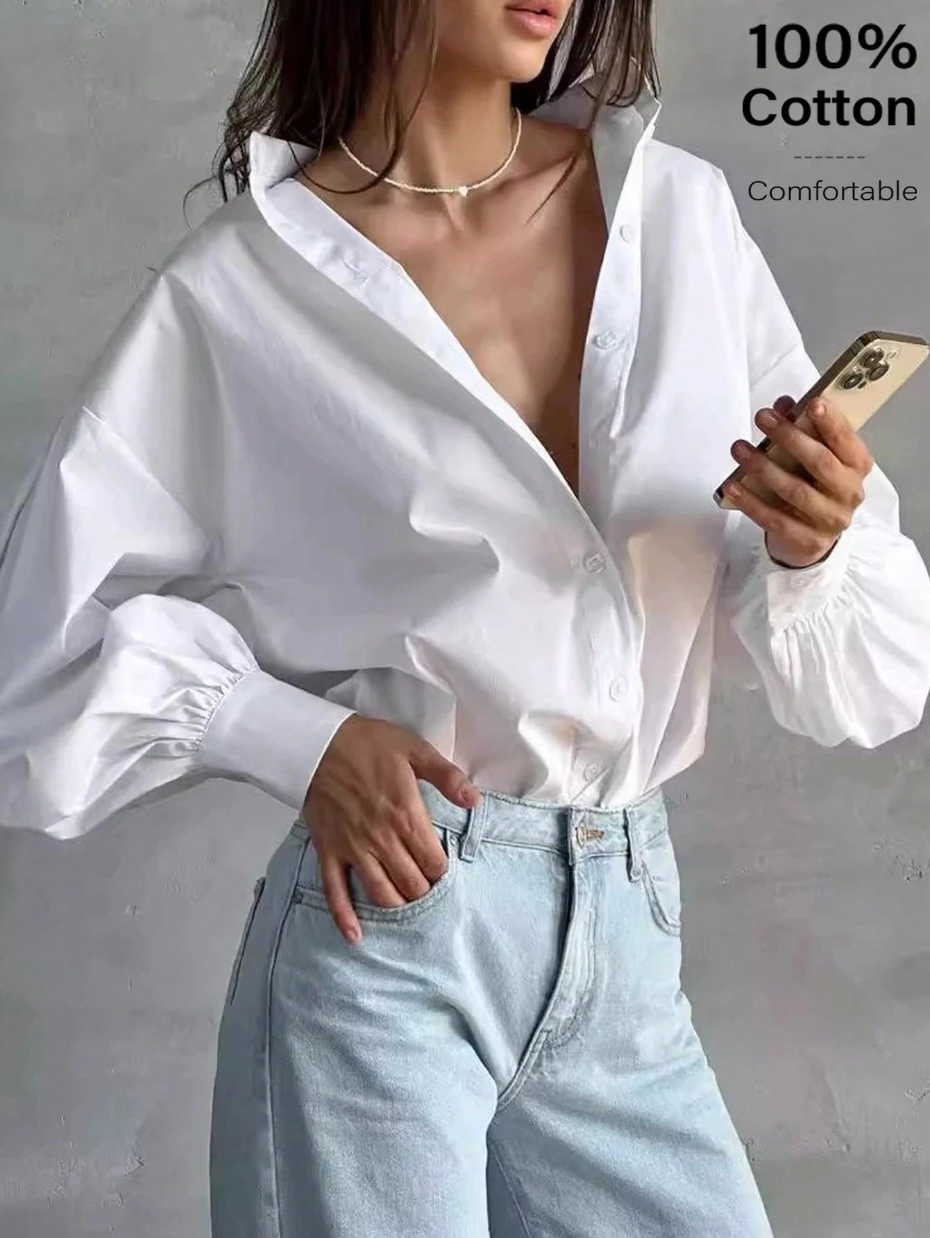 Chemise de travail en lin pour femmes, automne-hiver, Top blanc élégant et décontracté, — vue 12