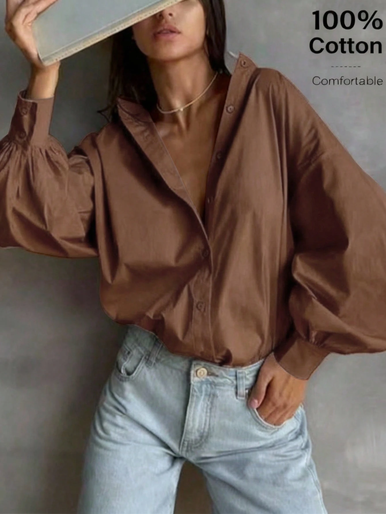 Chemise de travail en lin pour femmes, automne-hiver, Top blanc élégant et décontracté, — vue 8