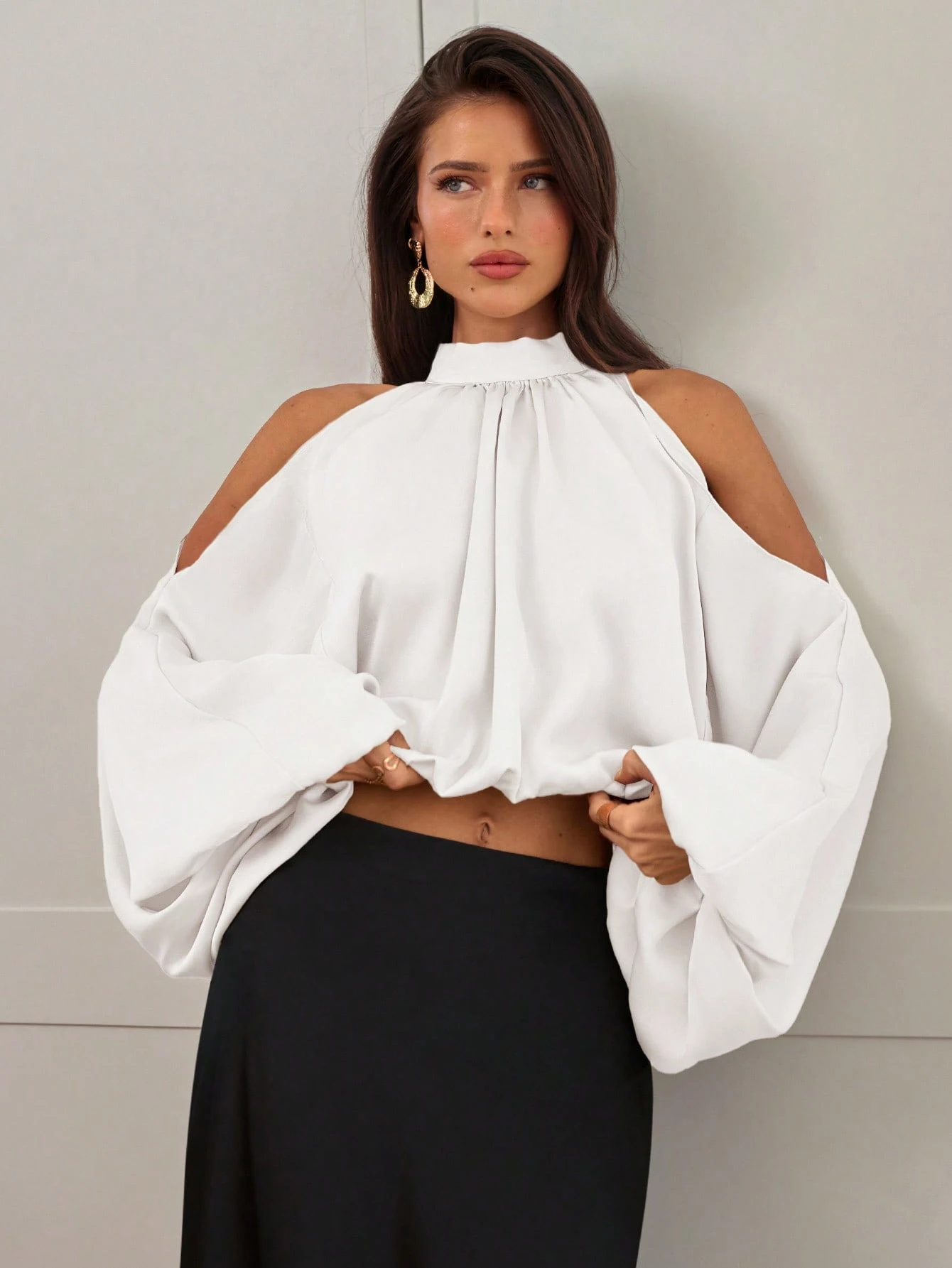 Aloruh Nouvelle blouse en satin pour femmes, manches longues, couleurs blanc laiteux et — vue 8