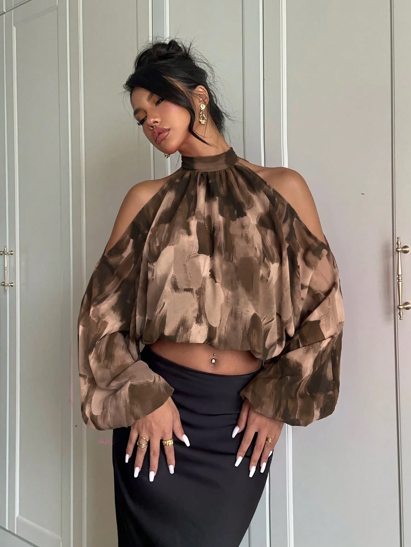 Aloruh Nouvelle blouse en satin pour femmes, manches longues, couleurs blanc laiteux et — vue 10