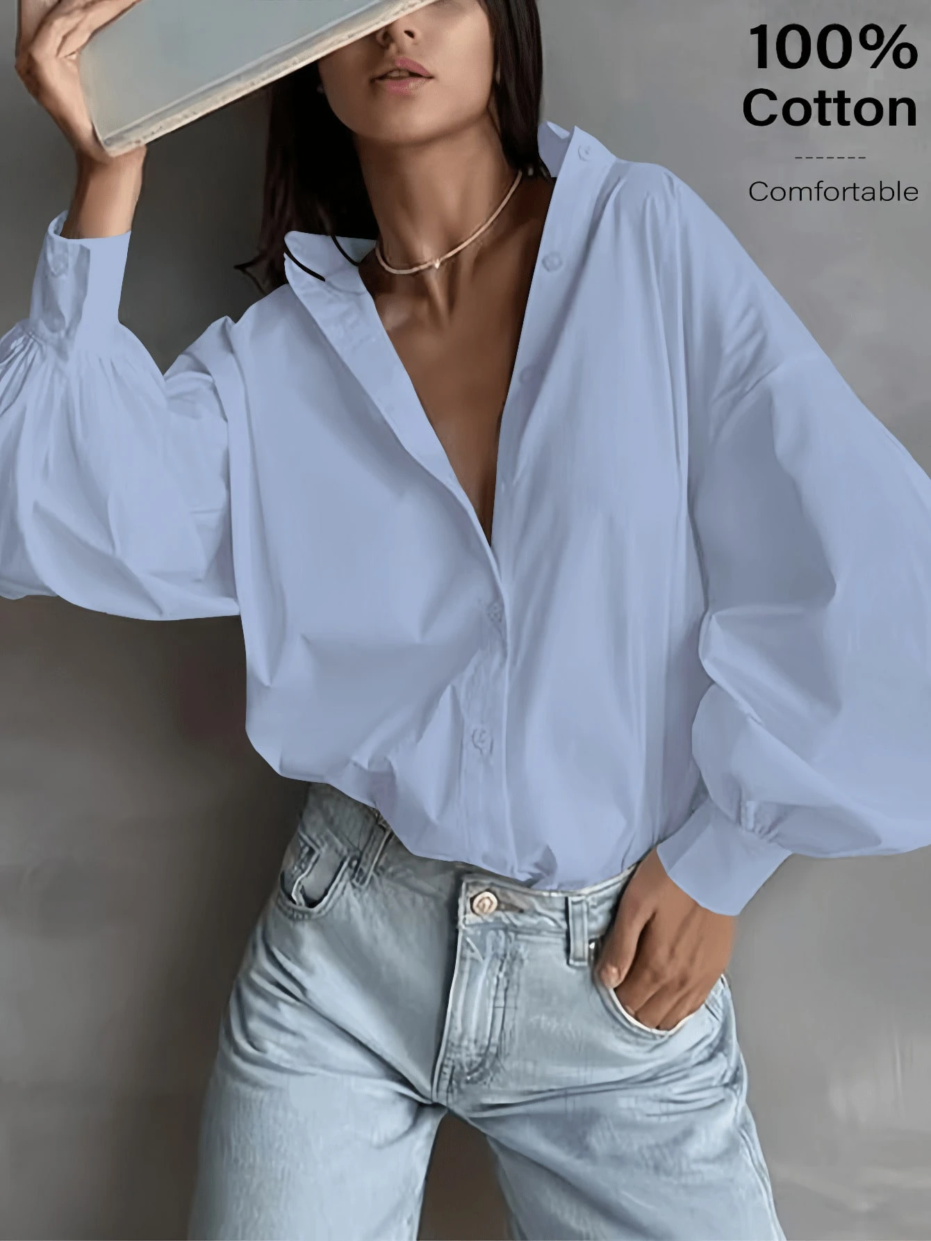 Chemise de travail en lin pour femmes, automne-hiver, Top blanc élégant et décontracté, — vue 11