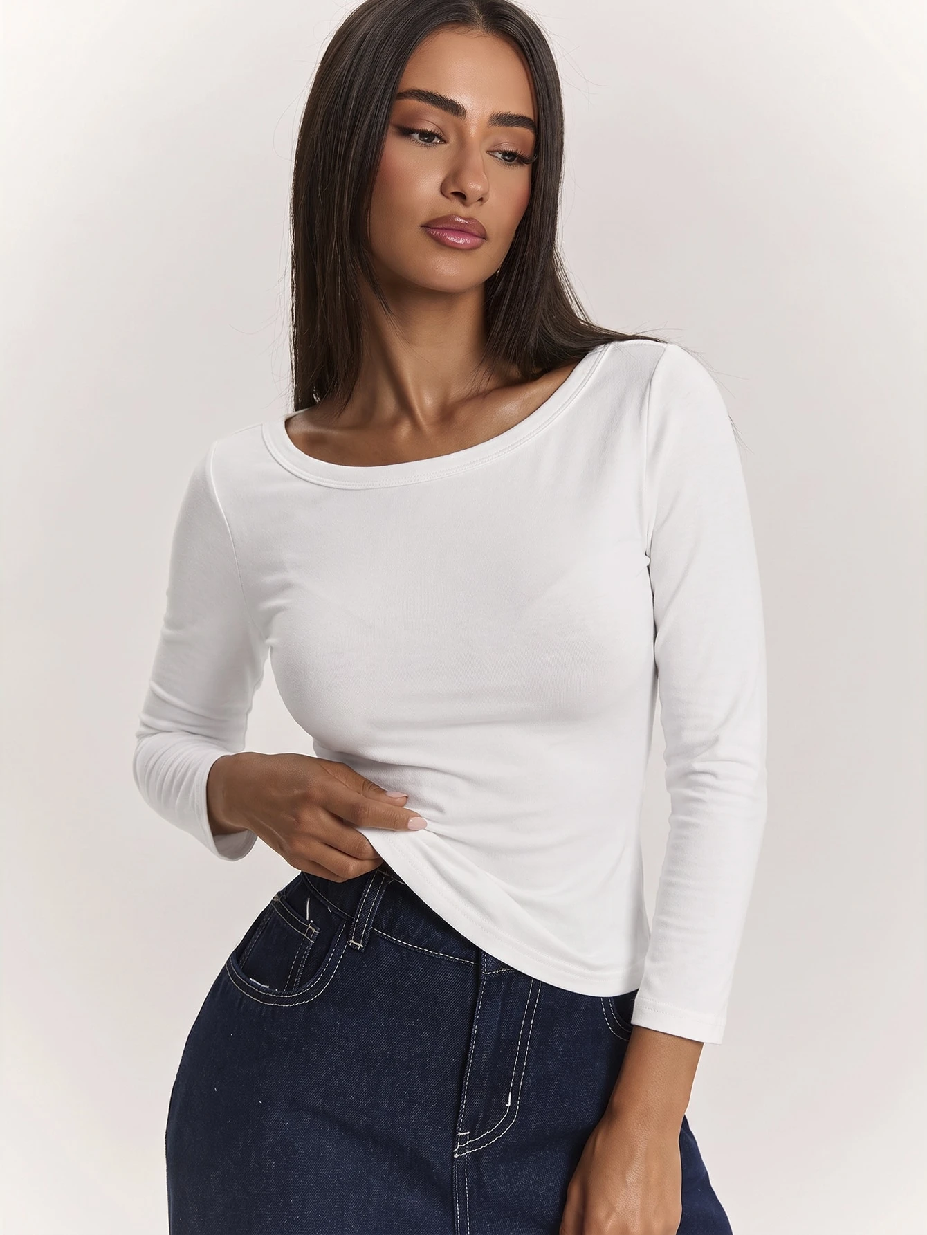 Top élégant et décontracté pour femme, vert armée vert olive, coupe slim, col