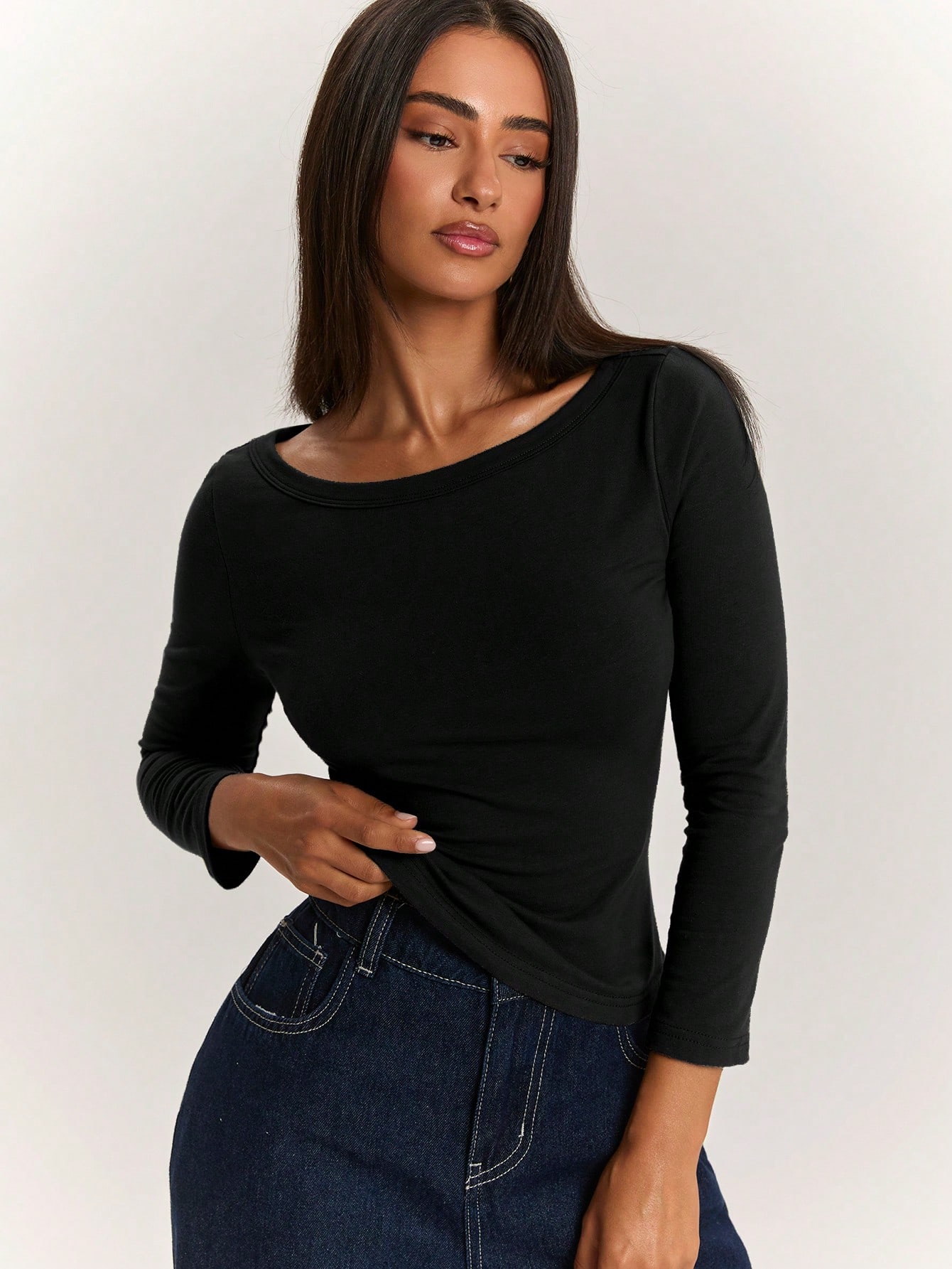 Top élégant et décontracté pour femme, vert armée vert olive, coupe slim, col — vue 2