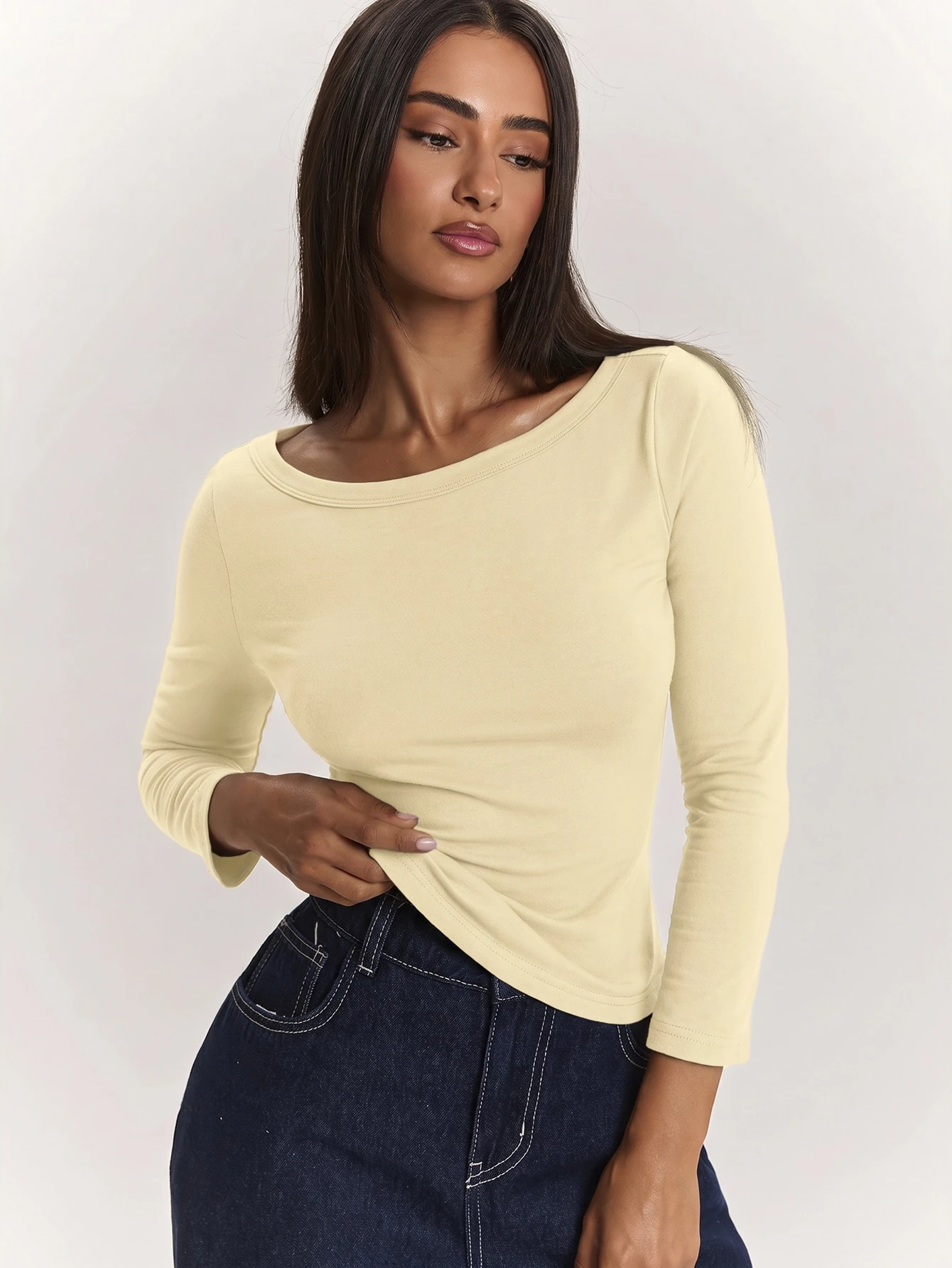 Top élégant et décontracté pour femme, vert armée vert olive, coupe slim, col — vue 6