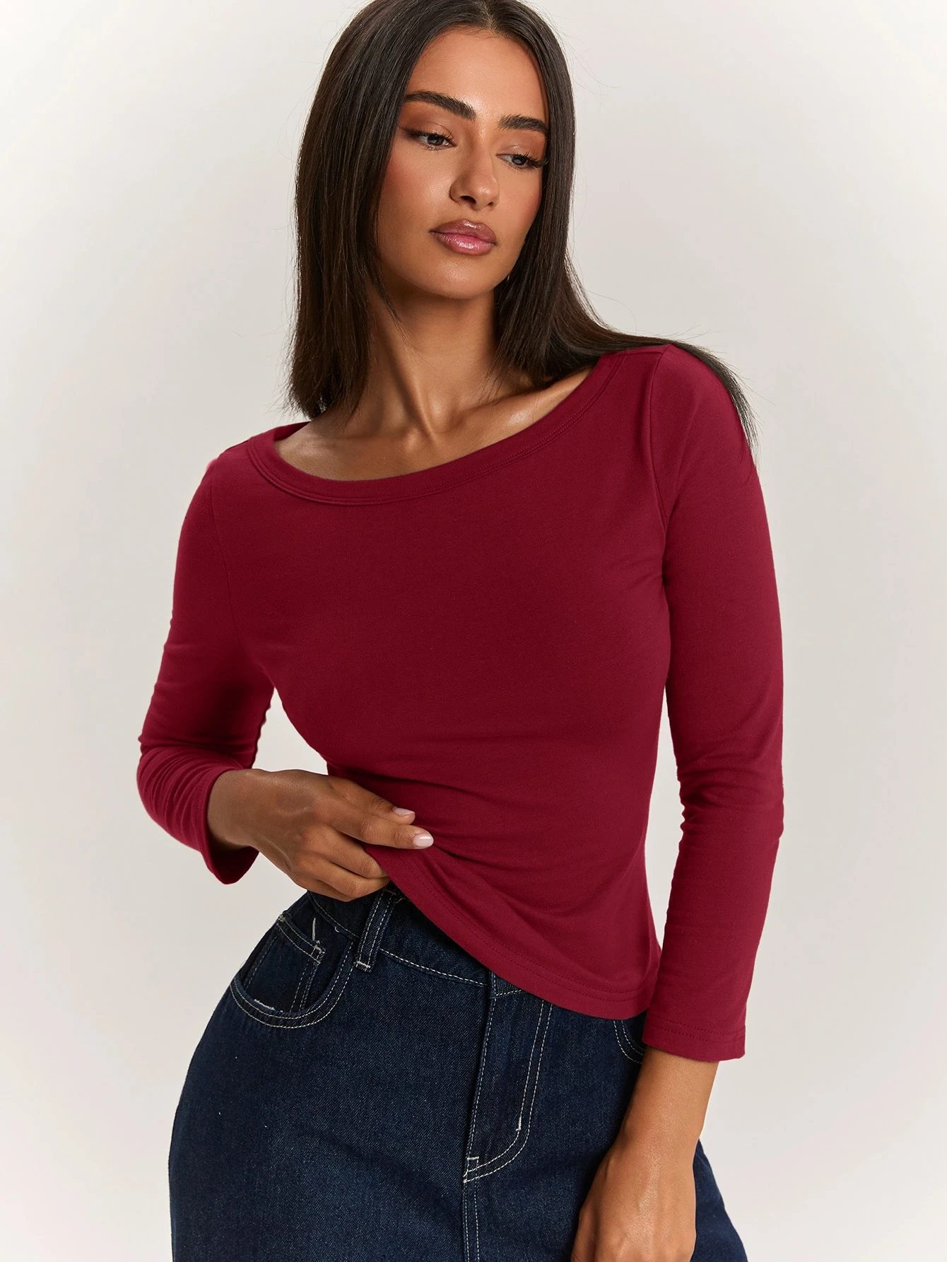 Top élégant et décontracté pour femme, vert armée vert olive, coupe slim, col — vue 3