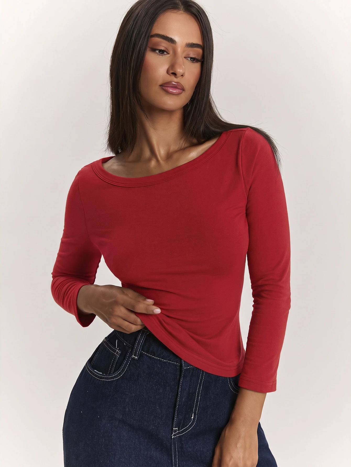 Top élégant et décontracté pour femme, vert armée vert olive, coupe slim, col — vue 5