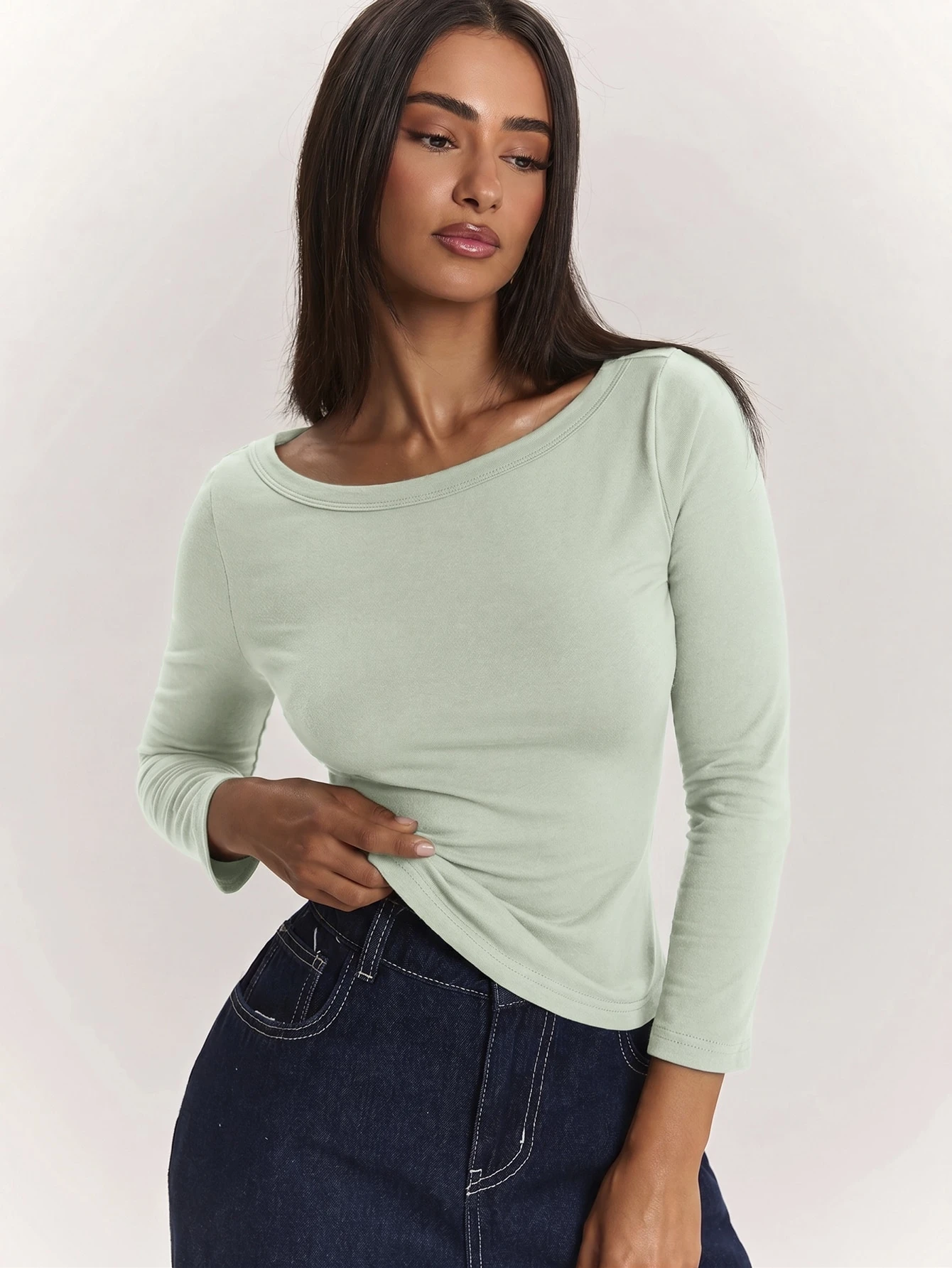 Top élégant et décontracté pour femme, vert armée vert olive, coupe slim, col — vue 11
