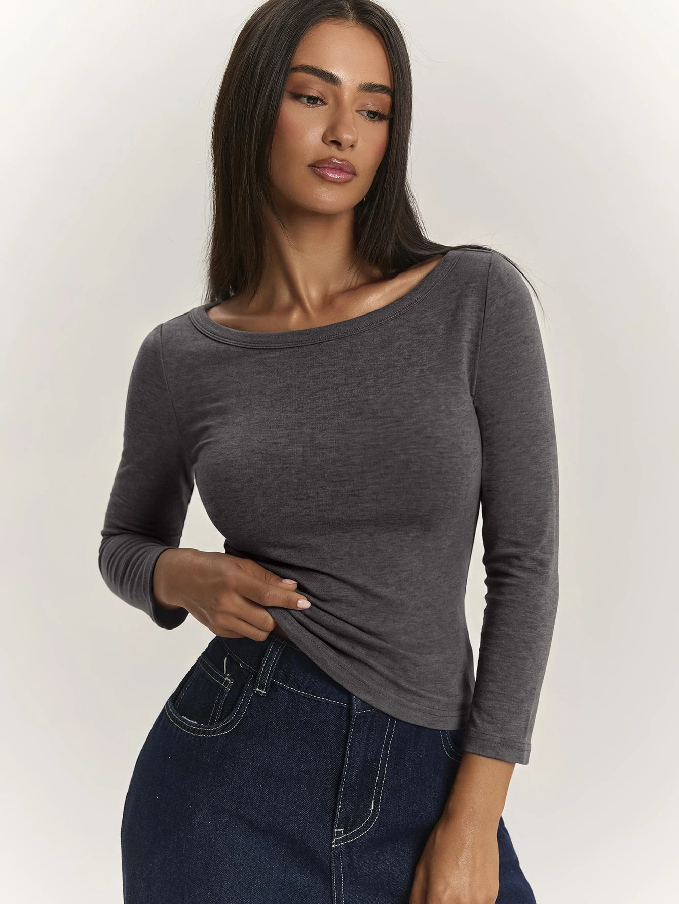 Top élégant et décontracté pour femme, vert armée vert olive, coupe slim, col — vue 9