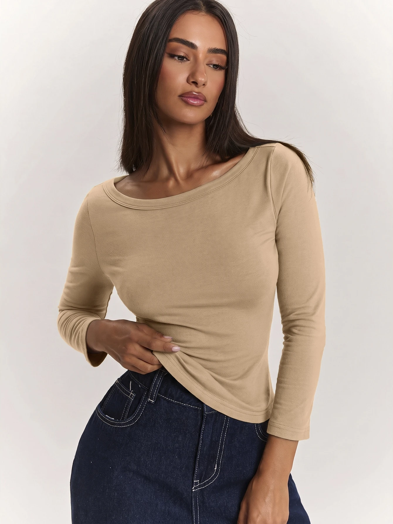 Top élégant et décontracté pour femme, vert armée vert olive, coupe slim, col — vue 10