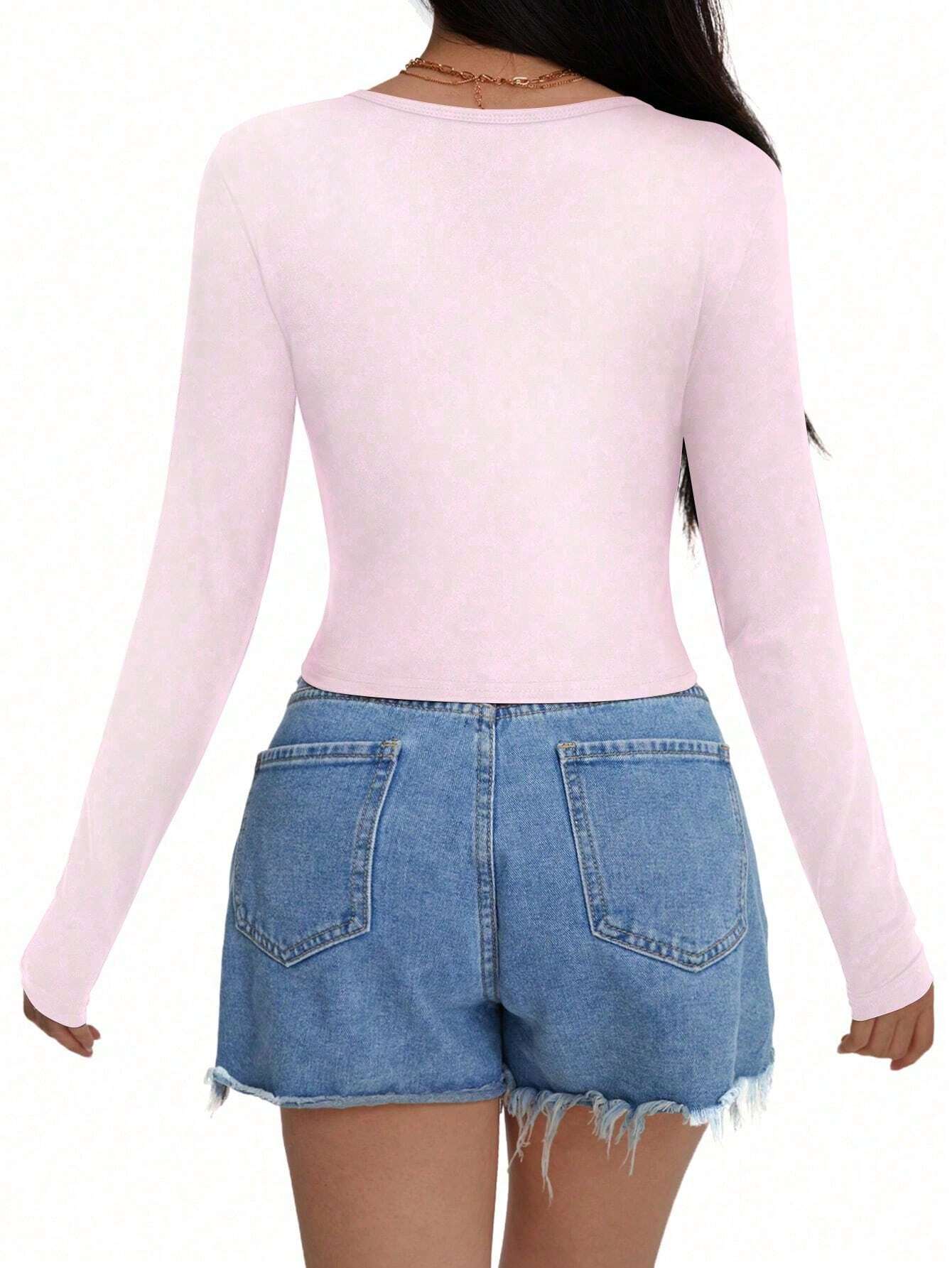 INAWLY T-Shirt Ajusté Unicolore Col Rond — vue 6