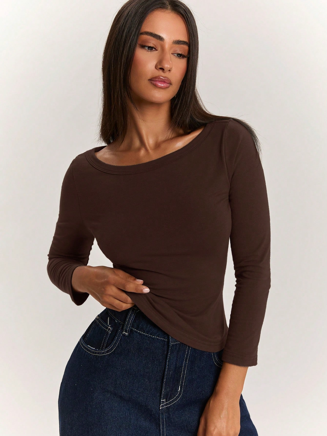 Top élégant et décontracté pour femme, vert armée vert olive, coupe slim, col — vue 18