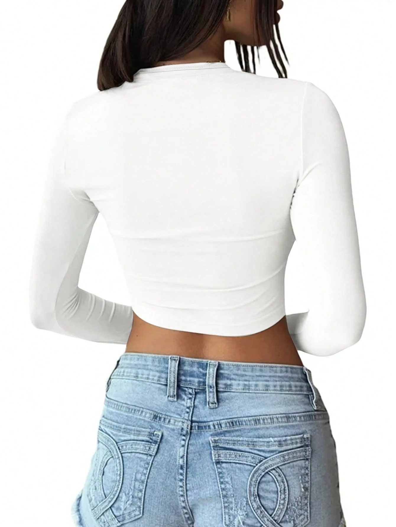 INAWLY T-Shirt Ajusté Unicolore Col Rond — vue 4