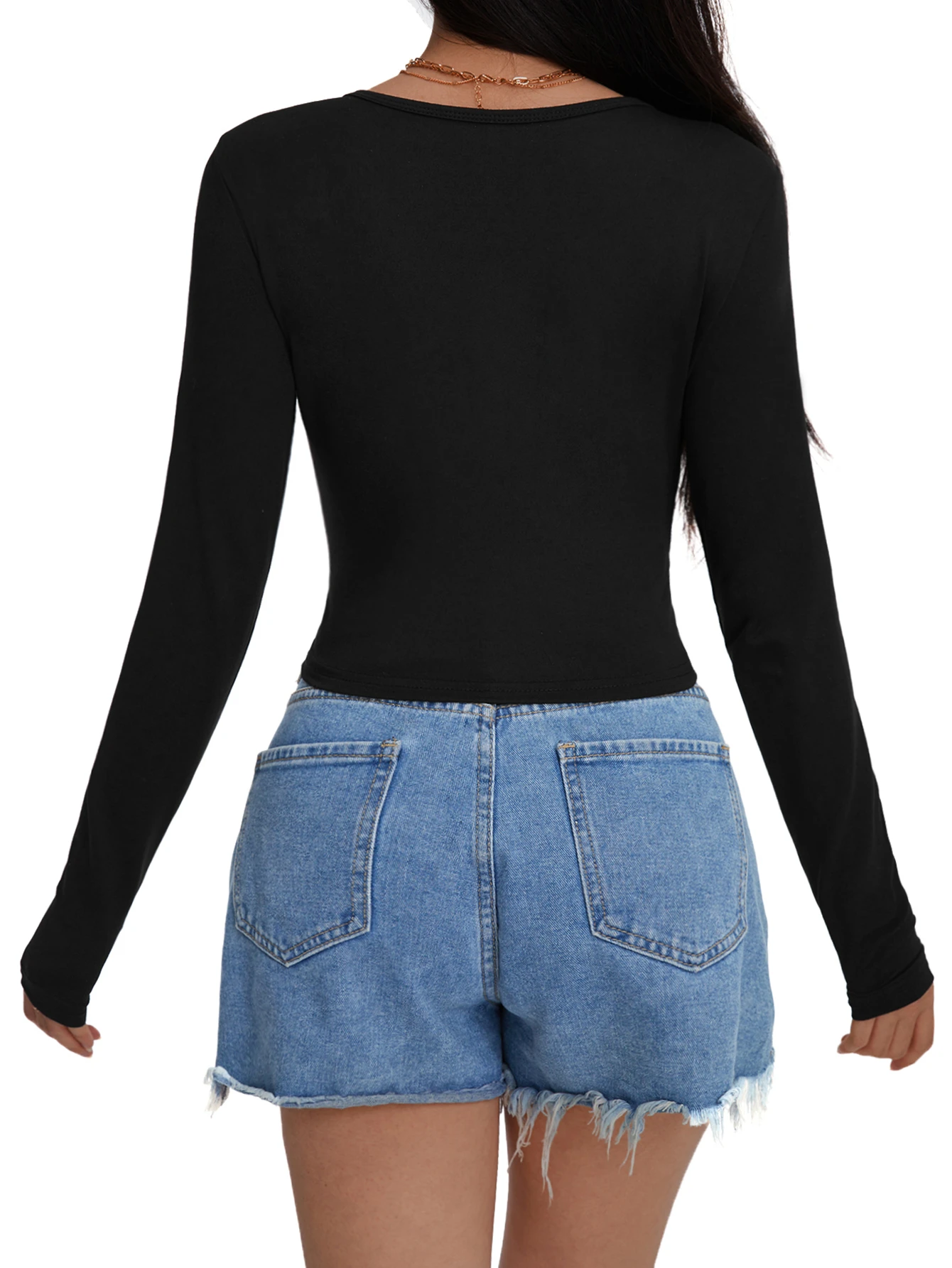 INAWLY T-Shirt Ajusté Unicolore Col Rond — vue 5