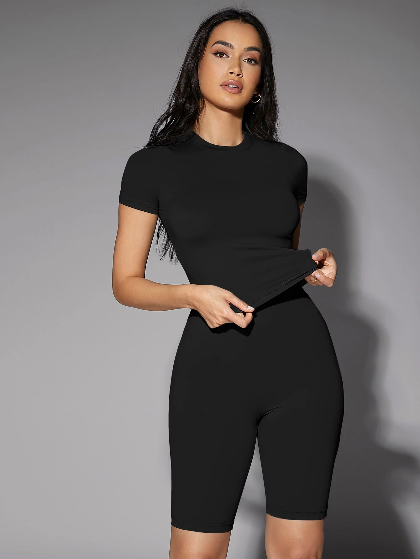 Silquee T-shirt d'été pour femmes à col rond, manches courtes, coupe ajustée, polyvalent — vue 2