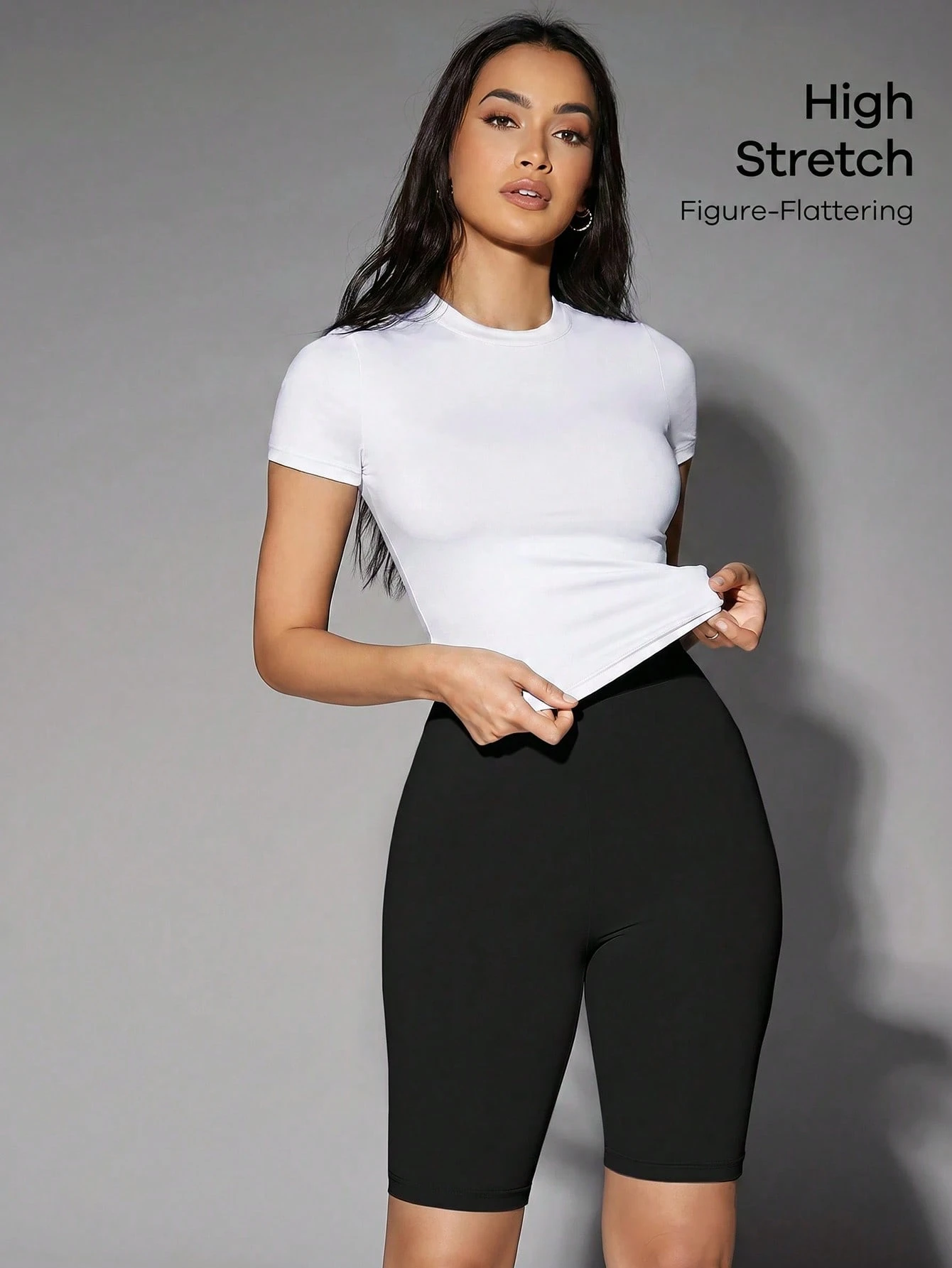 Silquee T-shirt d'été pour femmes à col rond, manches courtes, coupe ajustée, polyvalent