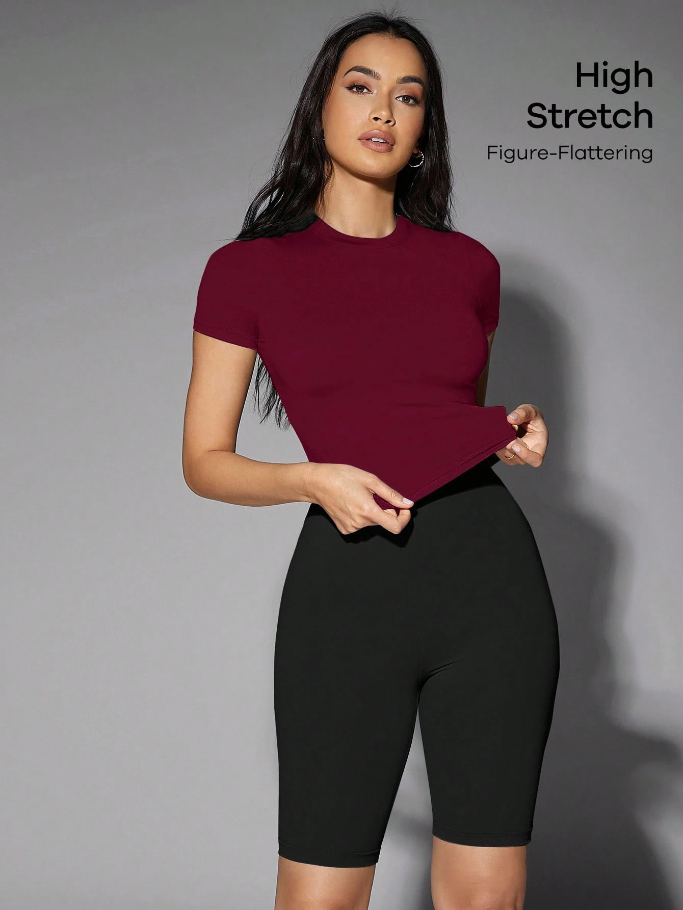 Silquee T-shirt d'été pour femmes à col rond, manches courtes, coupe ajustée, polyvalent — vue 3