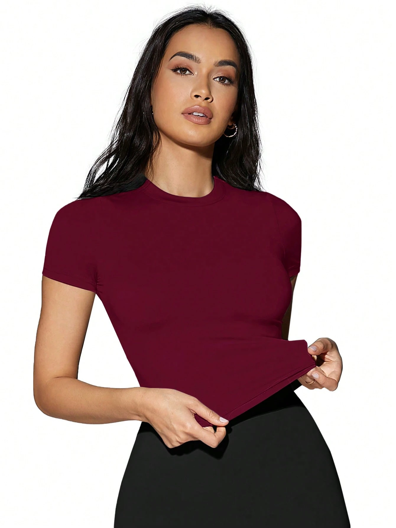 Silquee T-shirt d'été pour femmes à col rond, manches courtes, coupe ajustée, polyvalent — vue 12