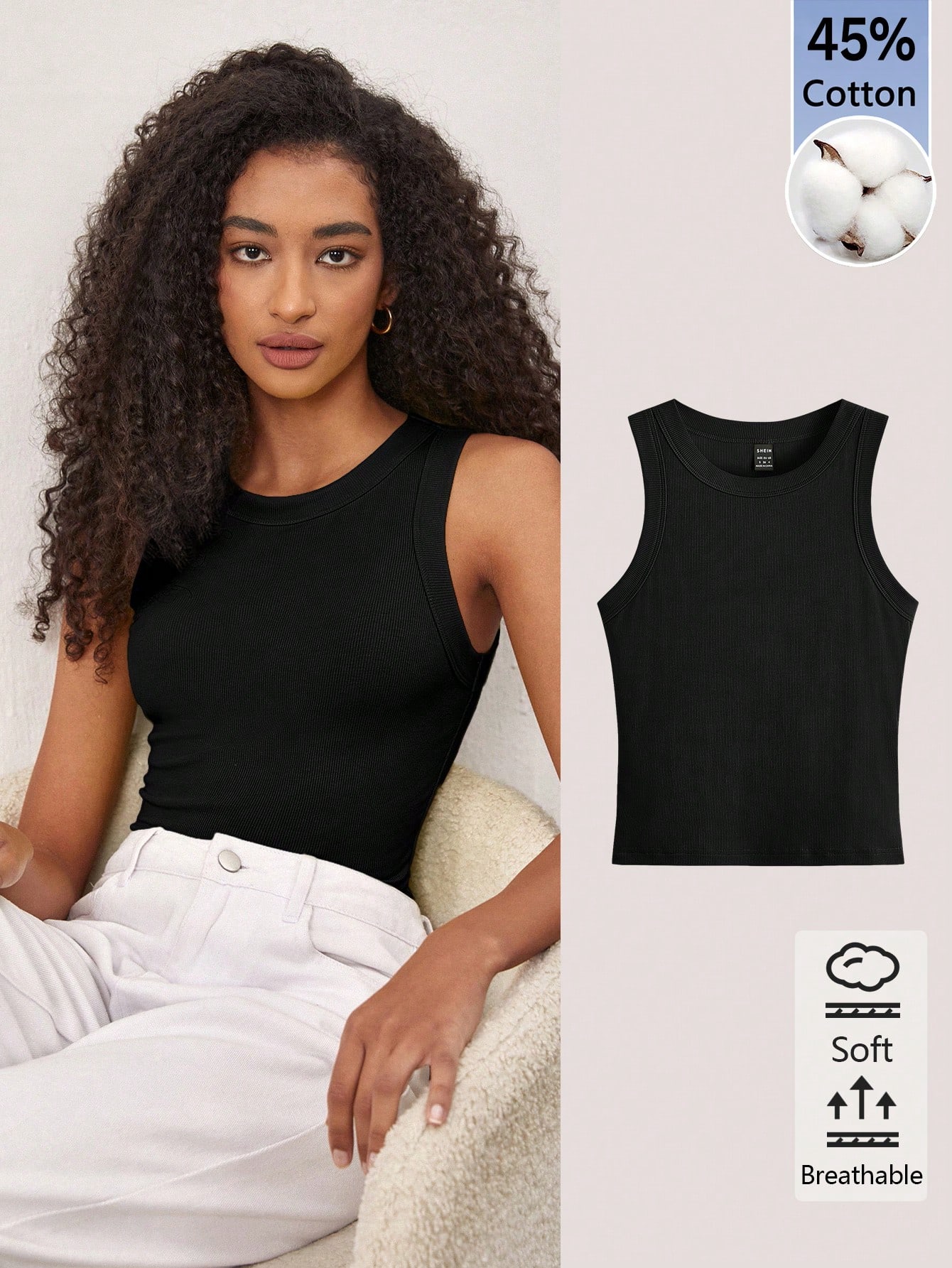 BASICS Débardeur simple de couleur unie sans manches pour femmes, port quotidien en — vue 2
