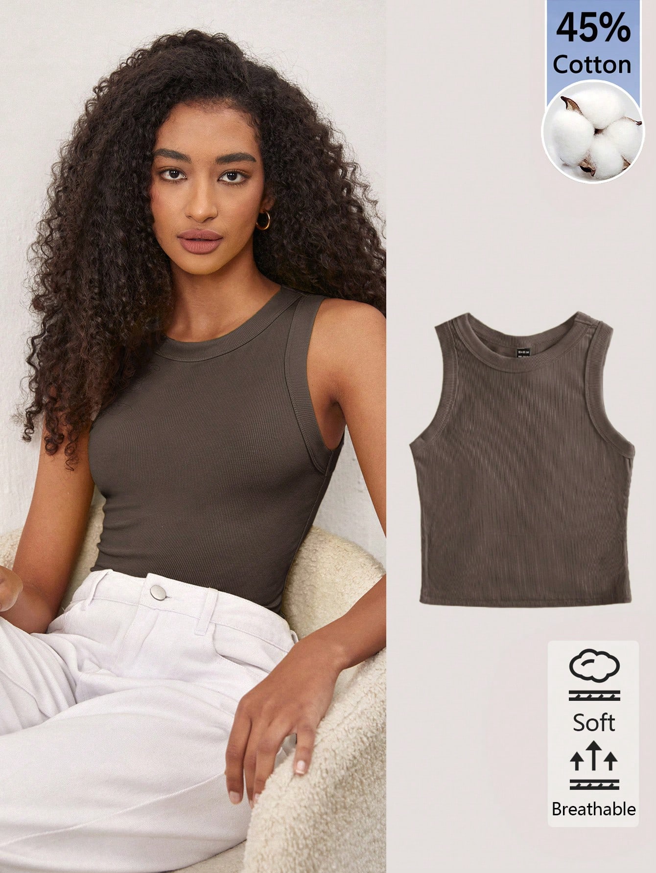 BASICS Débardeur simple de couleur unie sans manches pour femmes, port quotidien en — vue 5