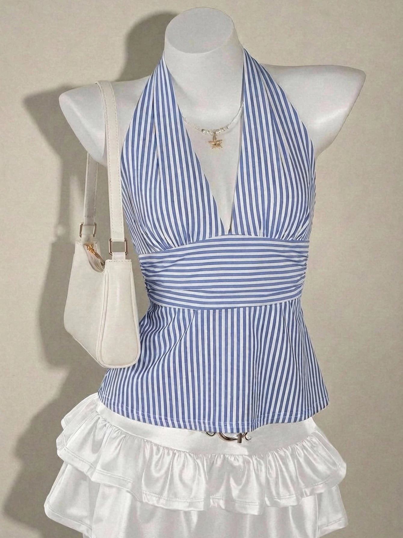 Débardeur vintage décontracté et élégant, imprimé de rayures bleues et — vue 3