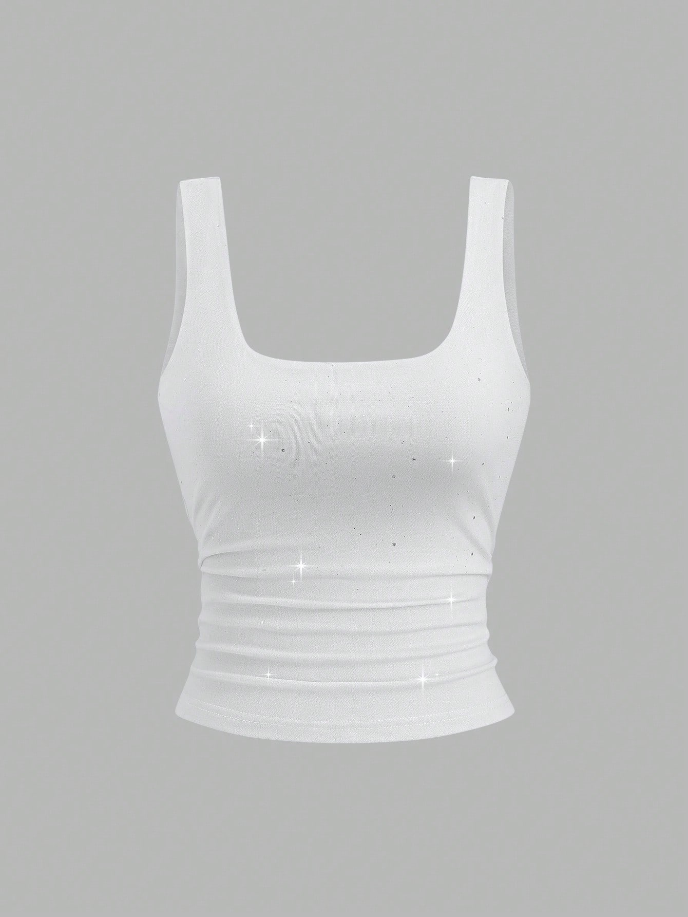 Flirla Débardeur casual polyvalent à col carré plissé et ajusté, couleur unie pour femmes — vue 3