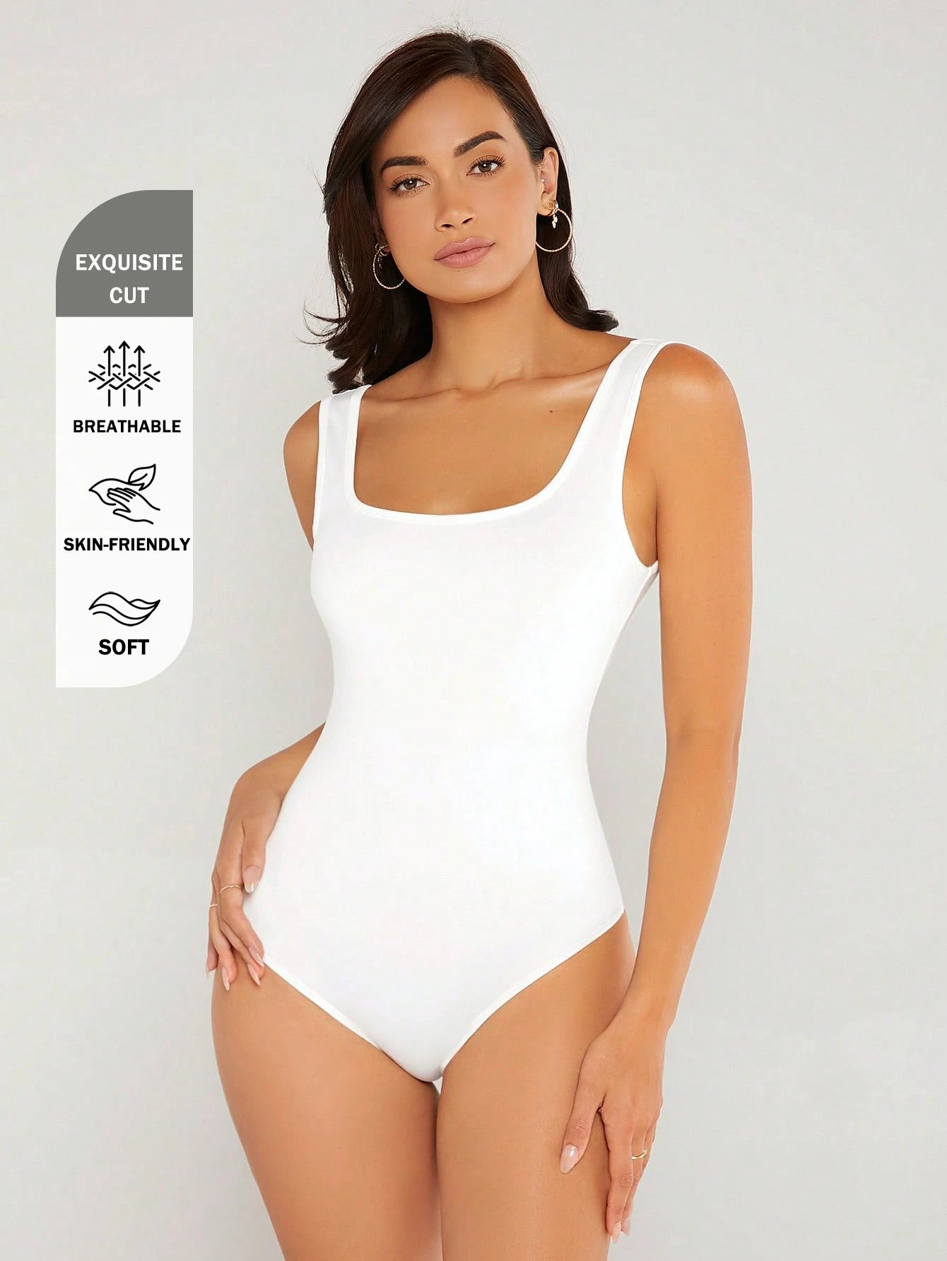 BASICS Body ajusté à col carré de couleur unie, tenue d'été pour femmes pour sortir — vue 3
