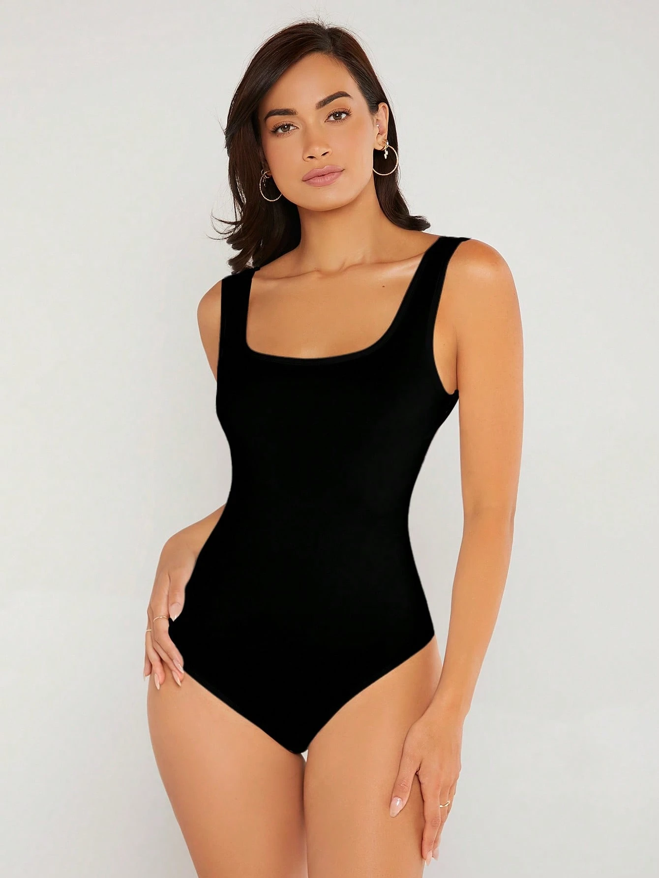 BASICS Body ajusté à col carré de couleur unie, tenue d'été pour femmes pour sortir