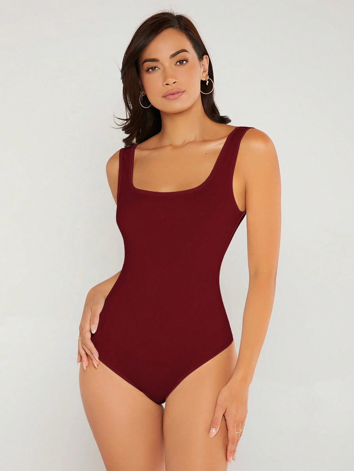 BASICS Body ajusté à col carré de couleur unie, tenue d'été pour femmes pour sortir — vue 2