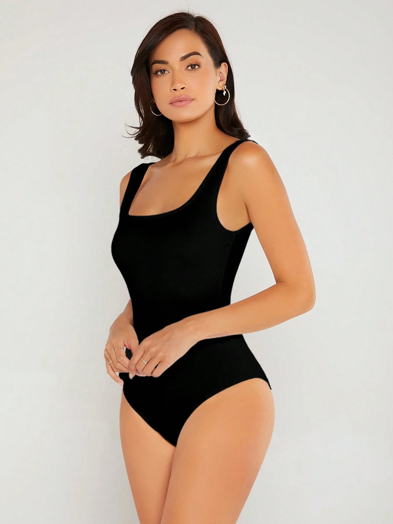 BASICS Body ajusté à col carré de couleur unie, tenue d'été pour femmes pour sortir — vue 7