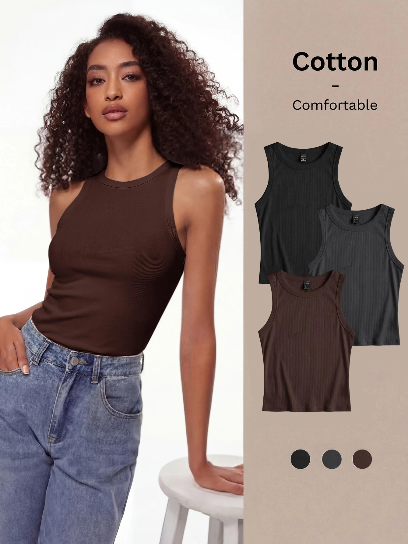 BASICS Débardeur unicolore/Hauts d'été pour femmes Hauts basiques — vue 6
